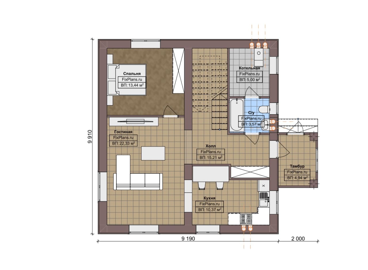 Планировка Одноэтажный дом с мансардой  F-6182