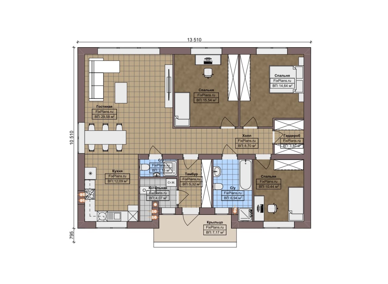 Планировка Одноэтажный дом F-6533