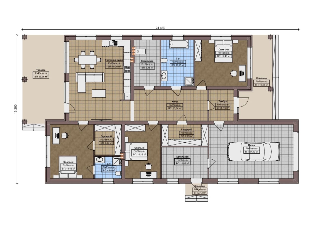 Планировка Одноэтажный дом F-13193