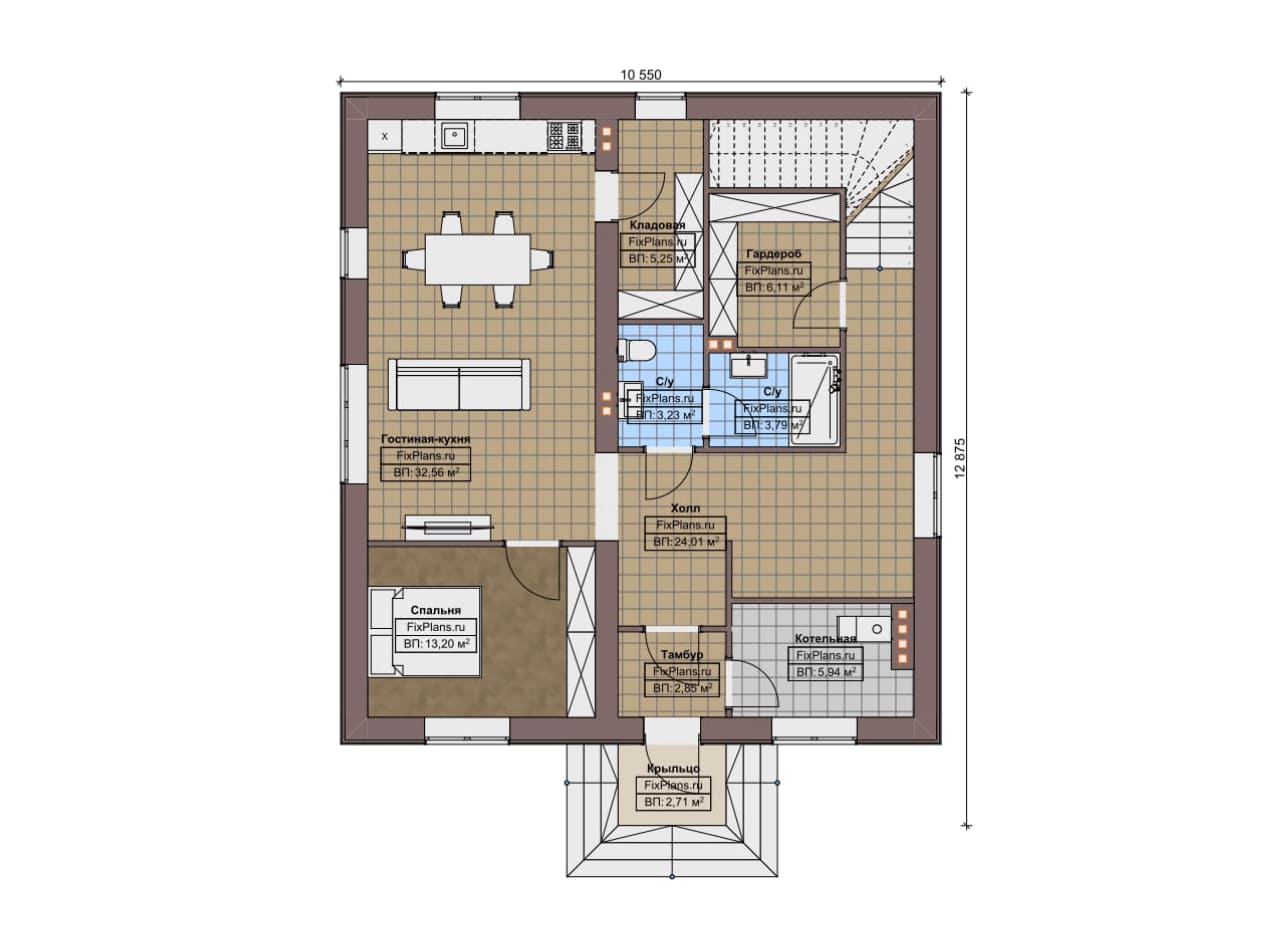 Планировка Одноэтажный дом с мансардой  F-11069