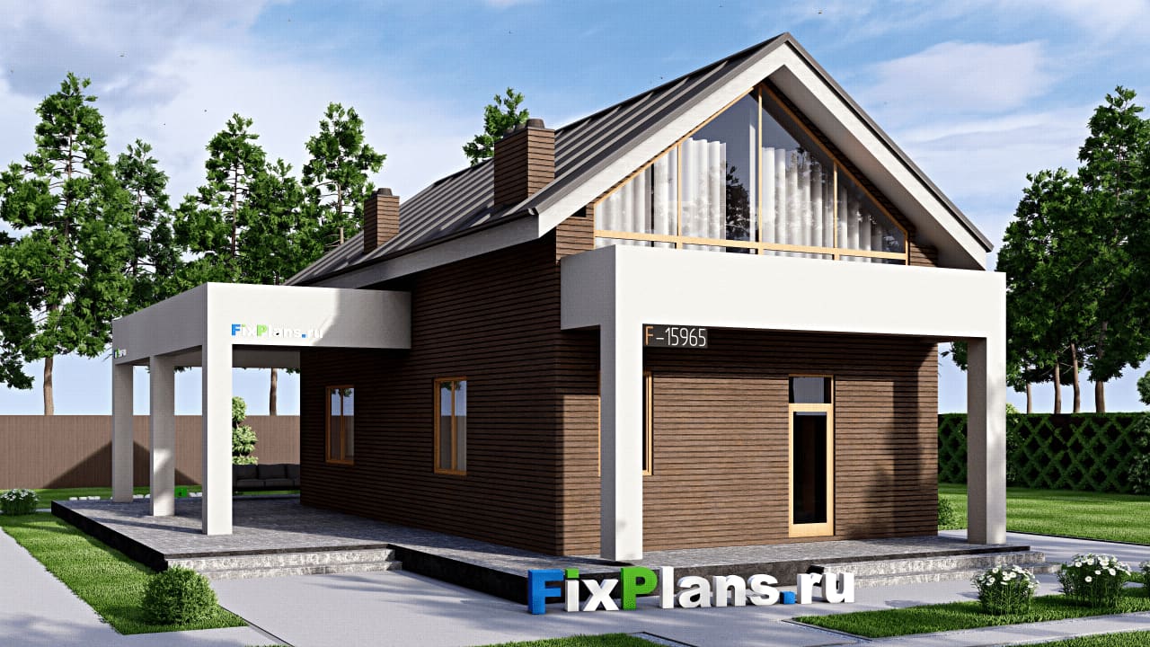 Одноэтажный дом с мансардой  F-15965 — фасад