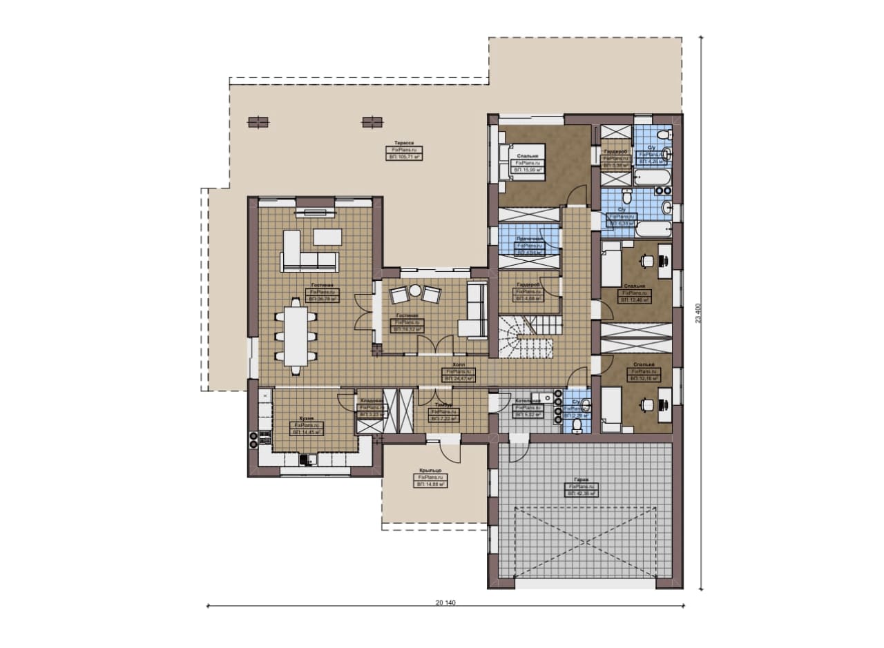 Планировка Одноэтажный дом с мансардой  F-16307